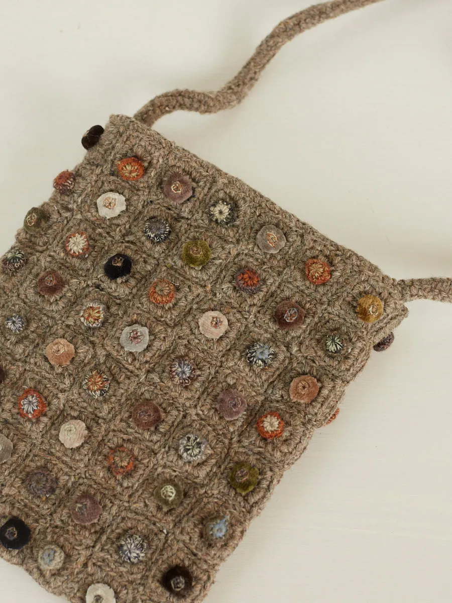 Wool Crossbody Bag Small with Velvet Dots (Pebble)