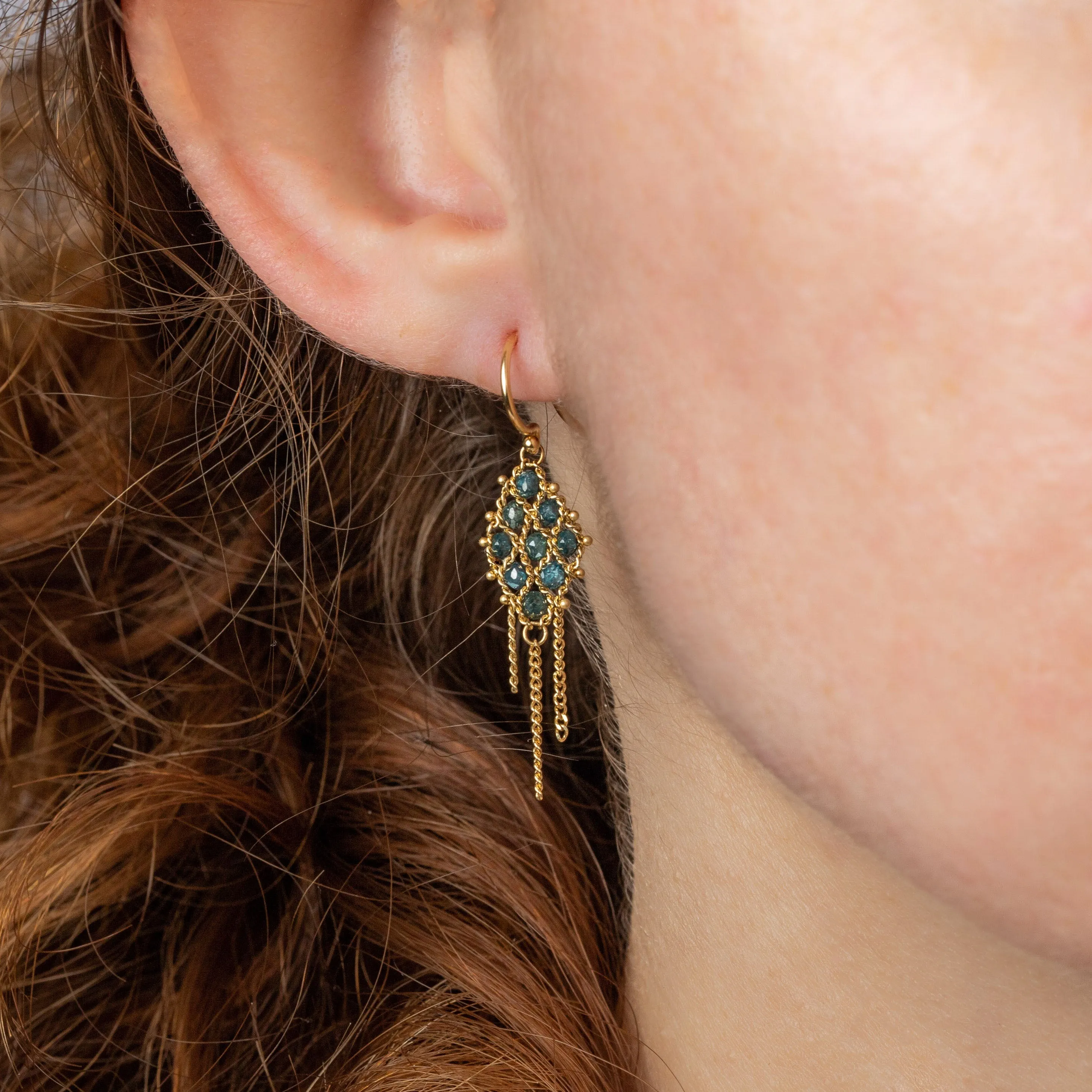 Woven Lattice Earrings in Blue Diamond