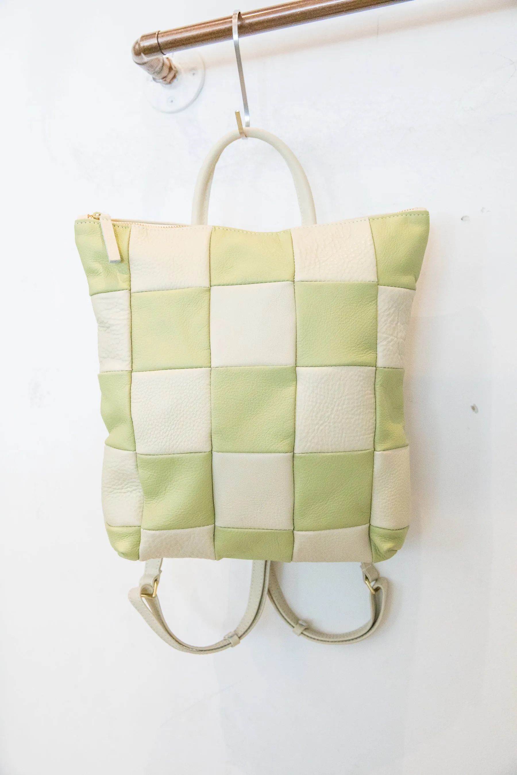 X Prism Avocado   Cream Checkered Patchwork Backpack